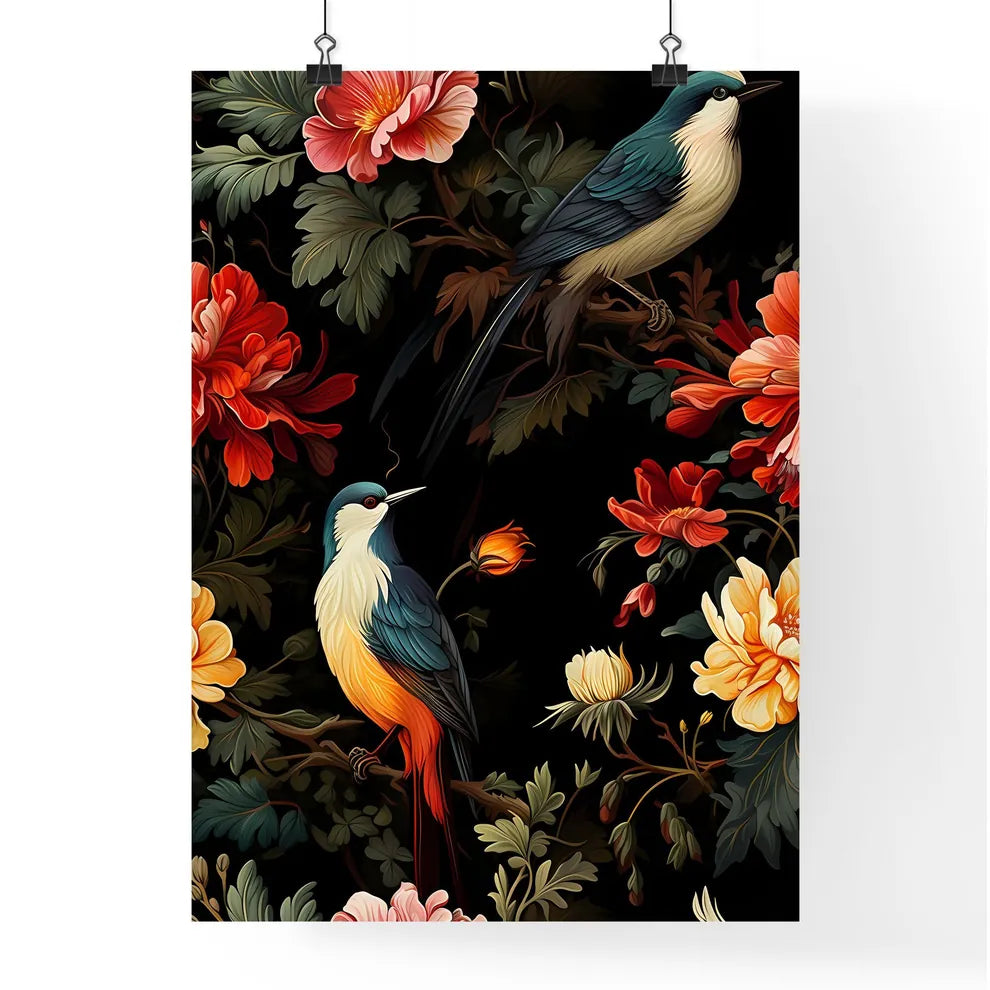 Foliate Pattern With Birds  Poster
