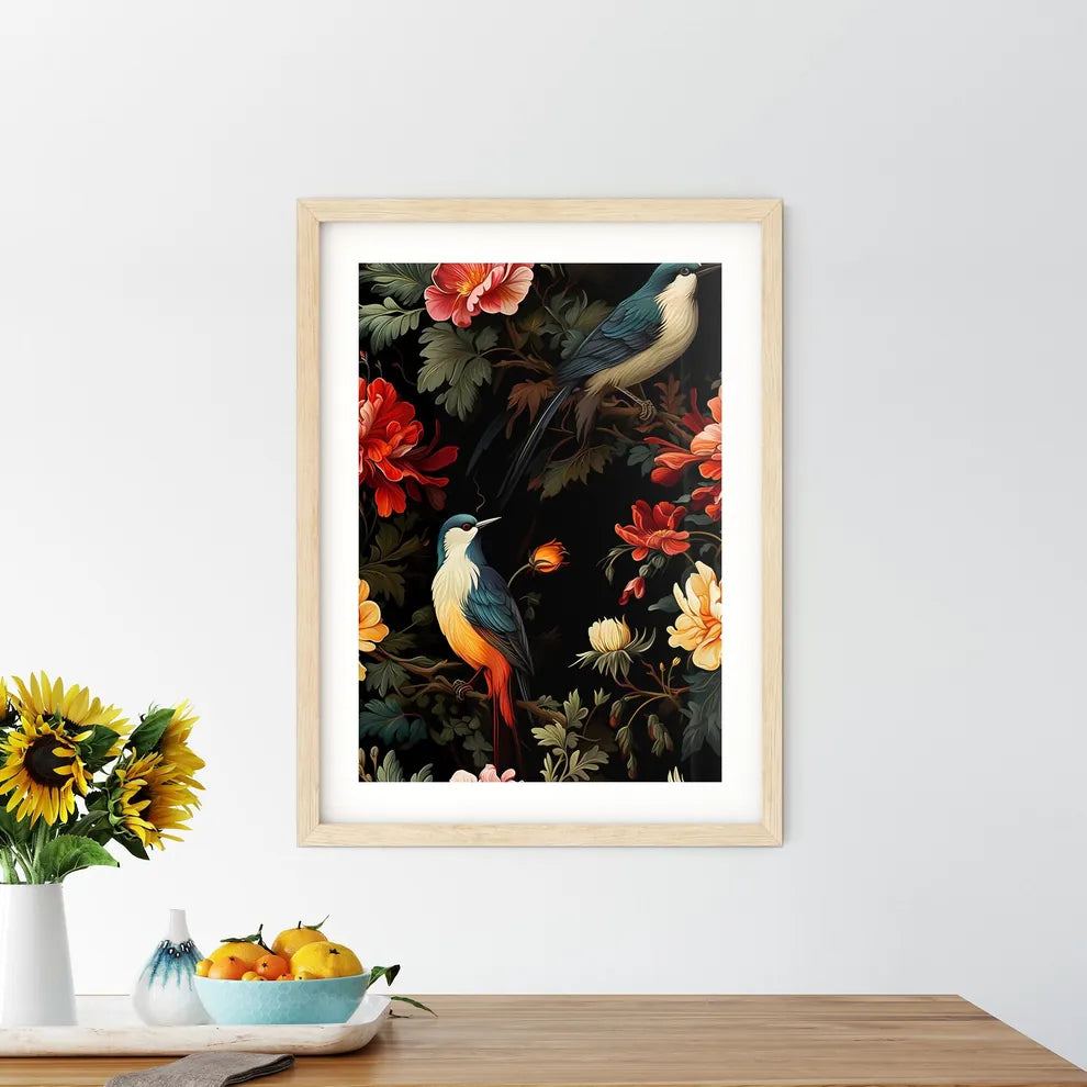 Foliate Pattern With Birds  Framed Print