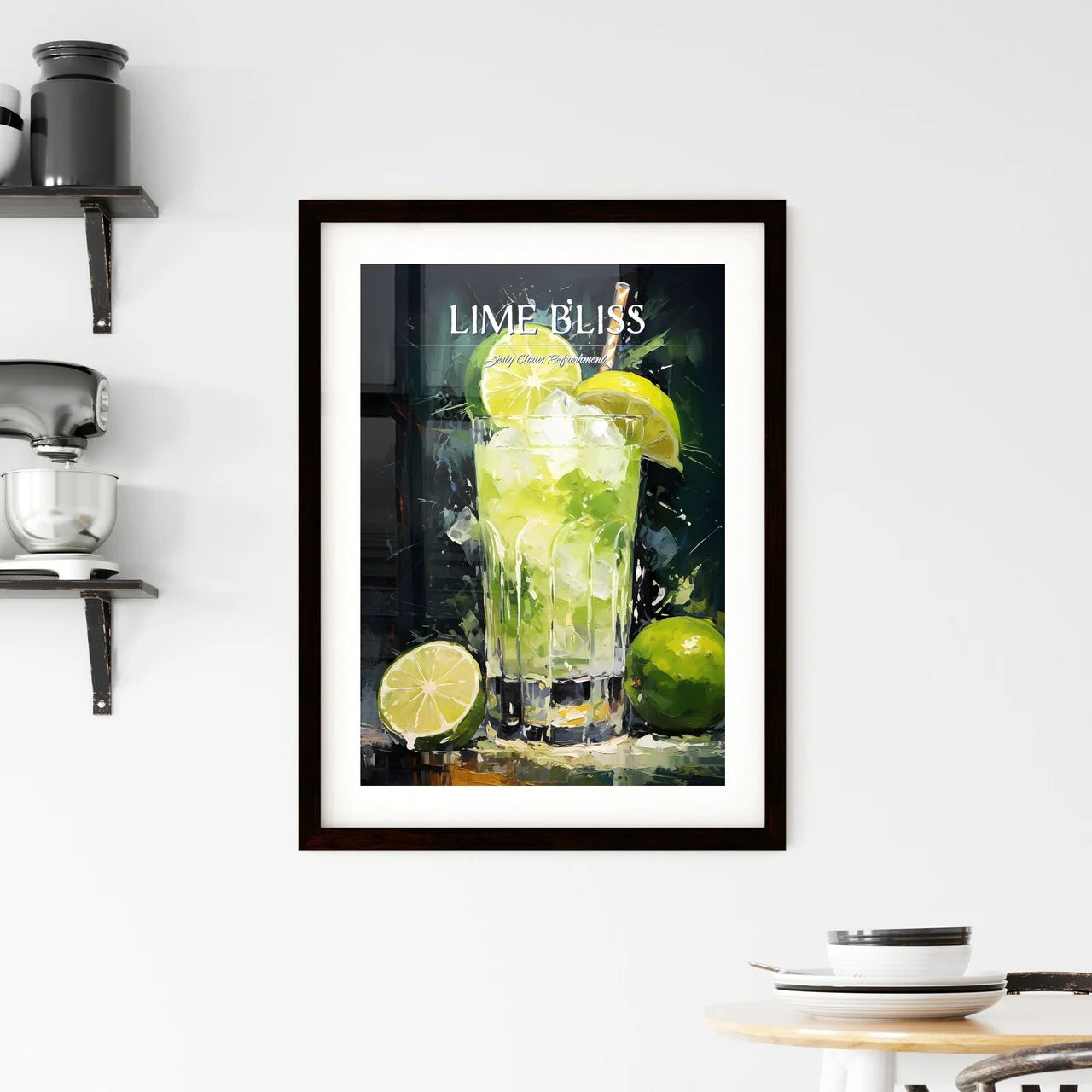 Frozen Margarita Lime - A Glass With Ice And Framed Print