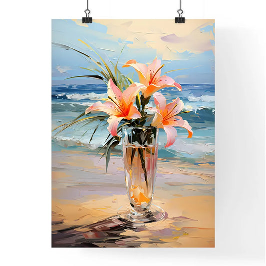 Glass Of Cocktail With Lily Flower At The Be Poster