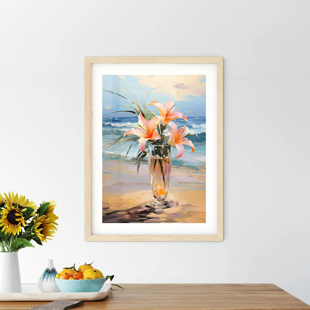 Glass Of Cocktail With Lily Flower At The Be Framed Print