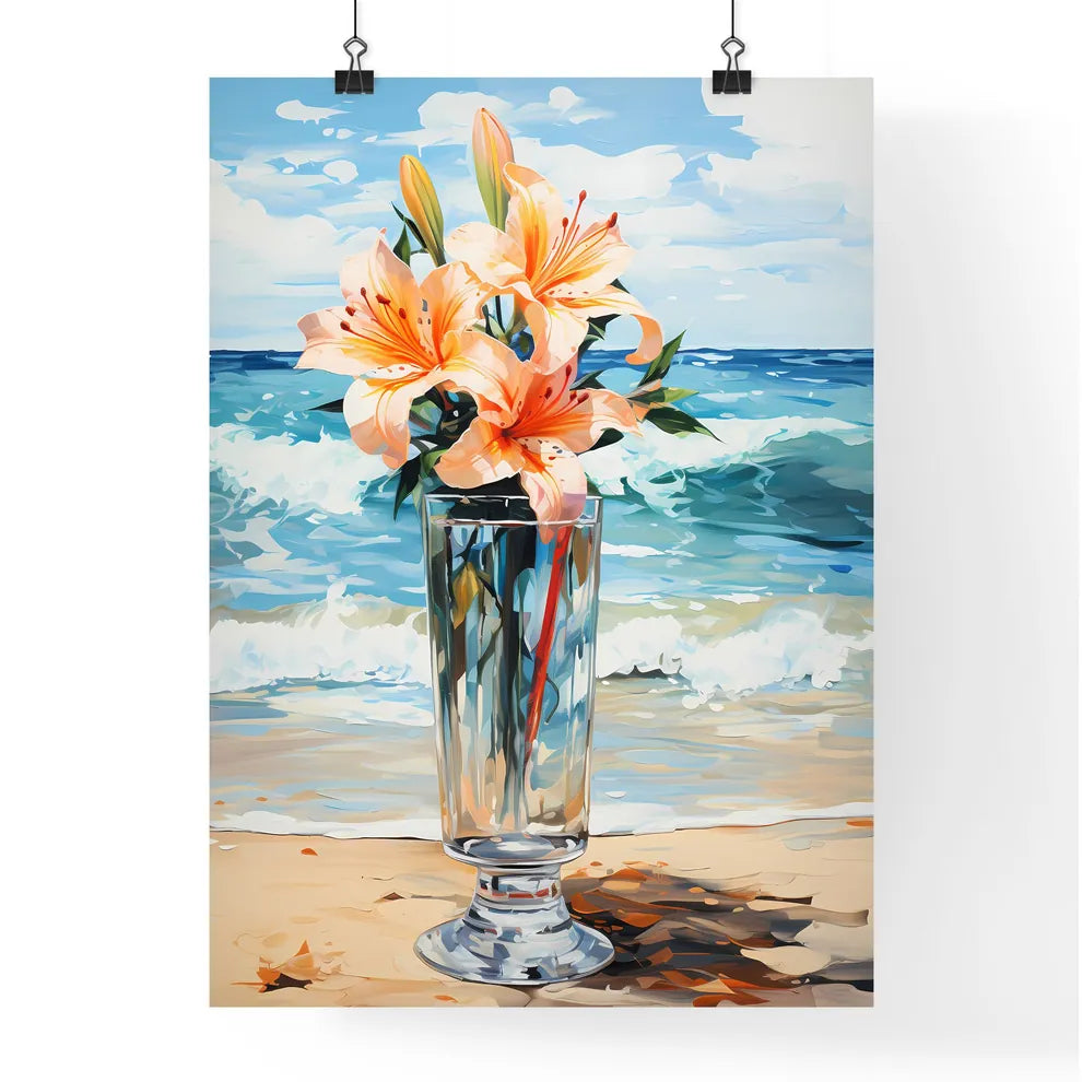 Glass Of Cocktail With Lily Flower At The Be Poster