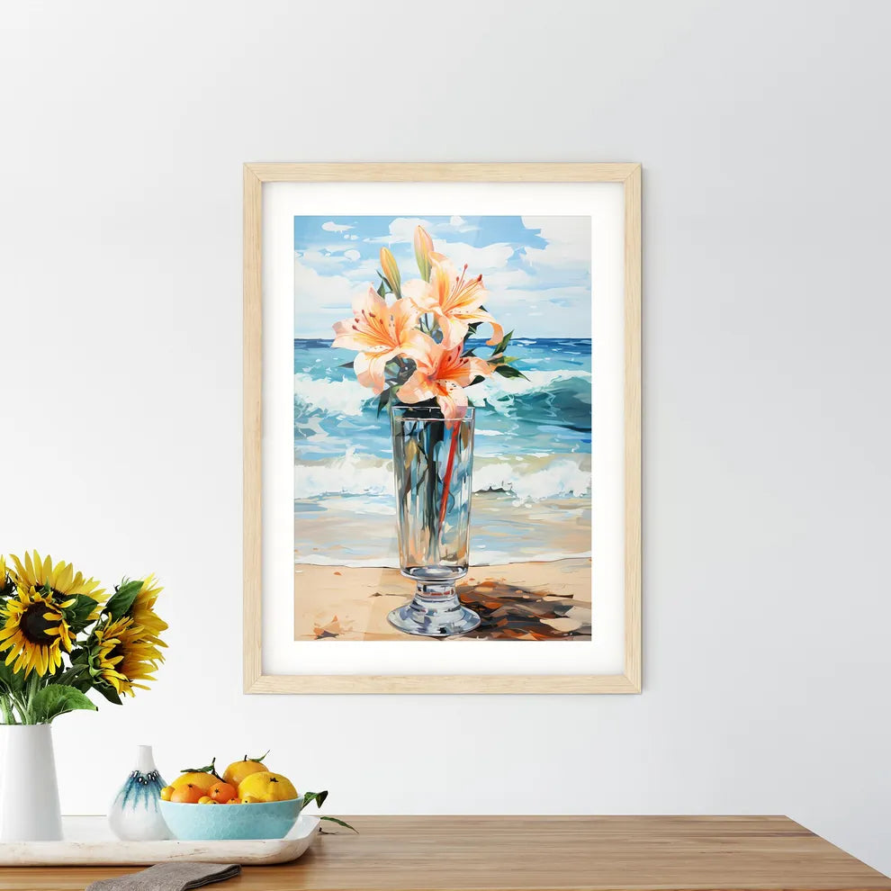 Glass Of Cocktail With Lily Flower At The Be Framed Print