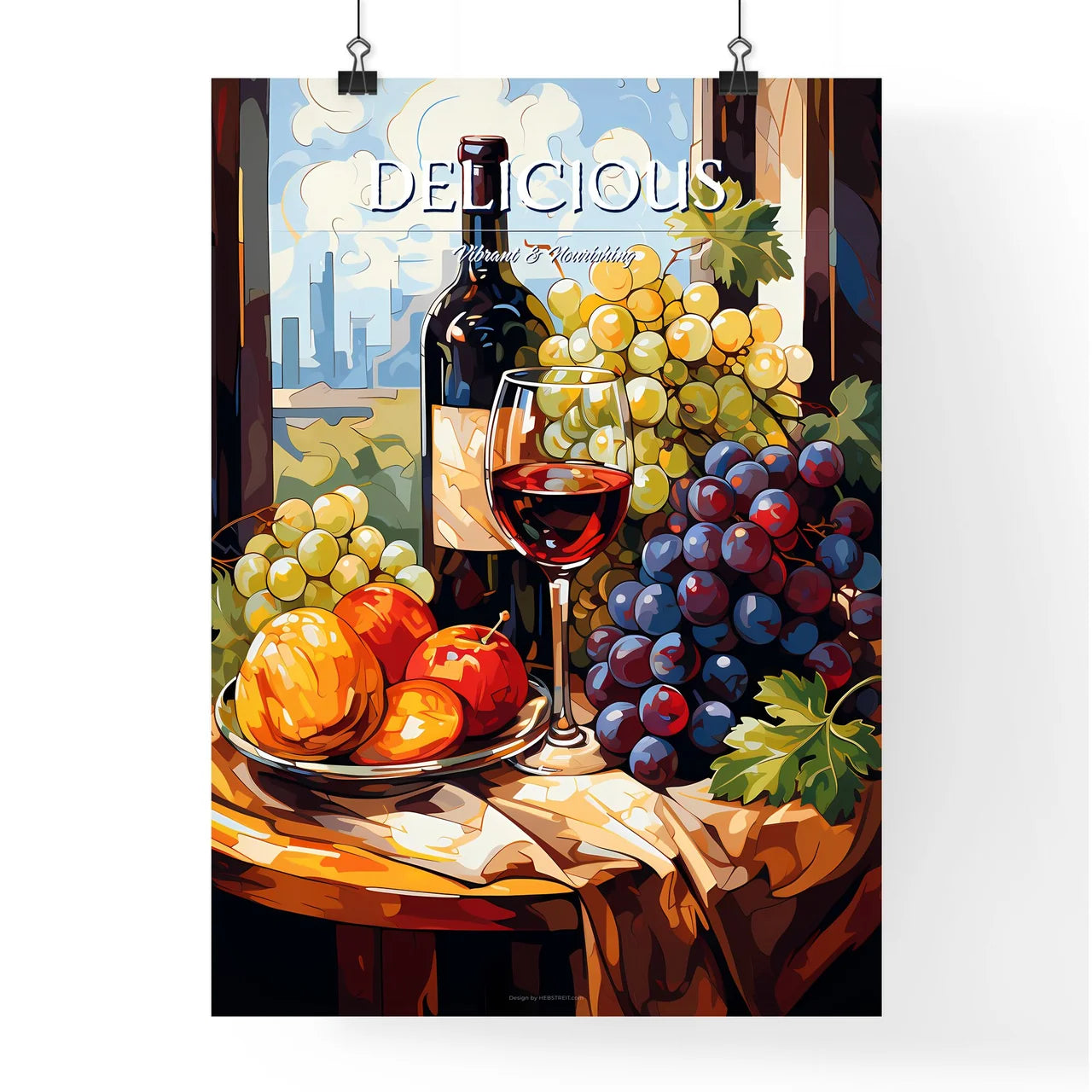 Grapes And Wine Bottles-Healthy Food - A Pai Poster