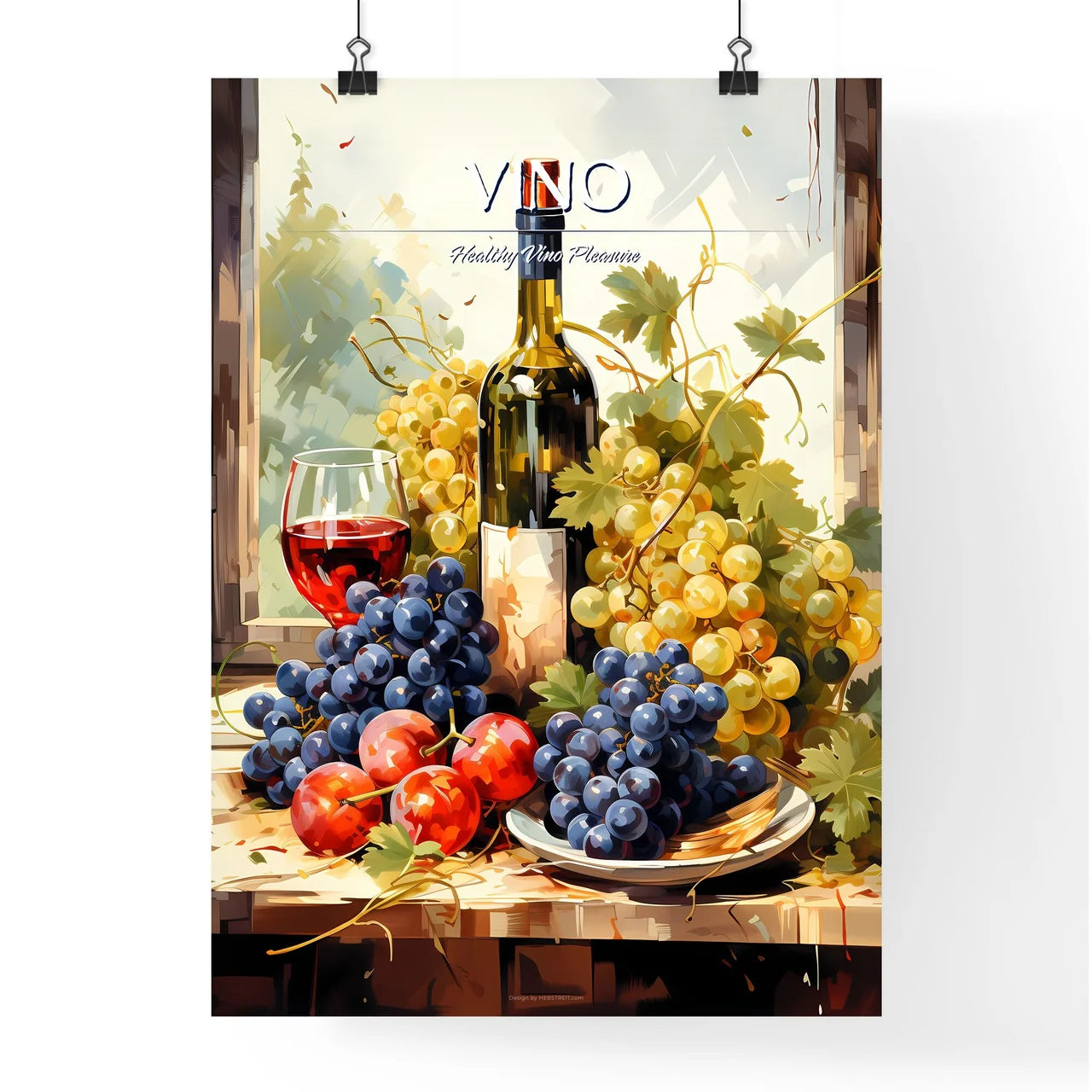 Grapes And Wine Bottles-Healthy Food - A Pai Poster