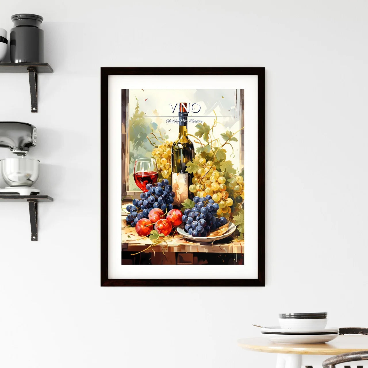 Grapes And Wine Bottles-Healthy Food - A Pai Framed Print
