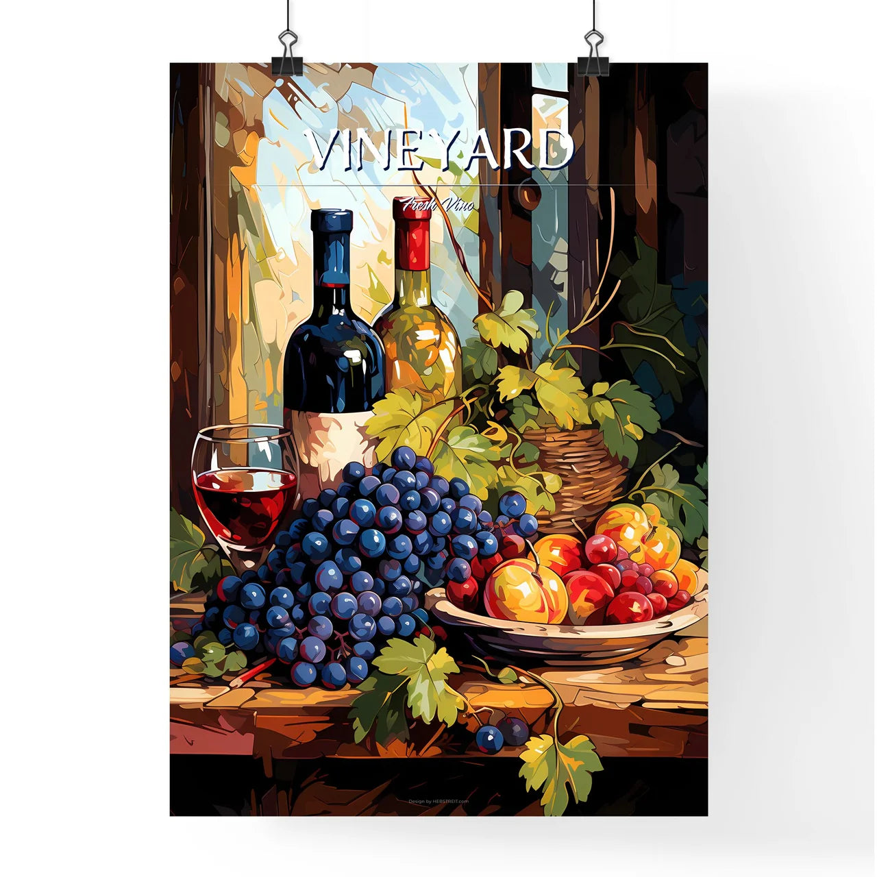 Grapes And Wine Bottles-Healthy Food - A Pai Poster