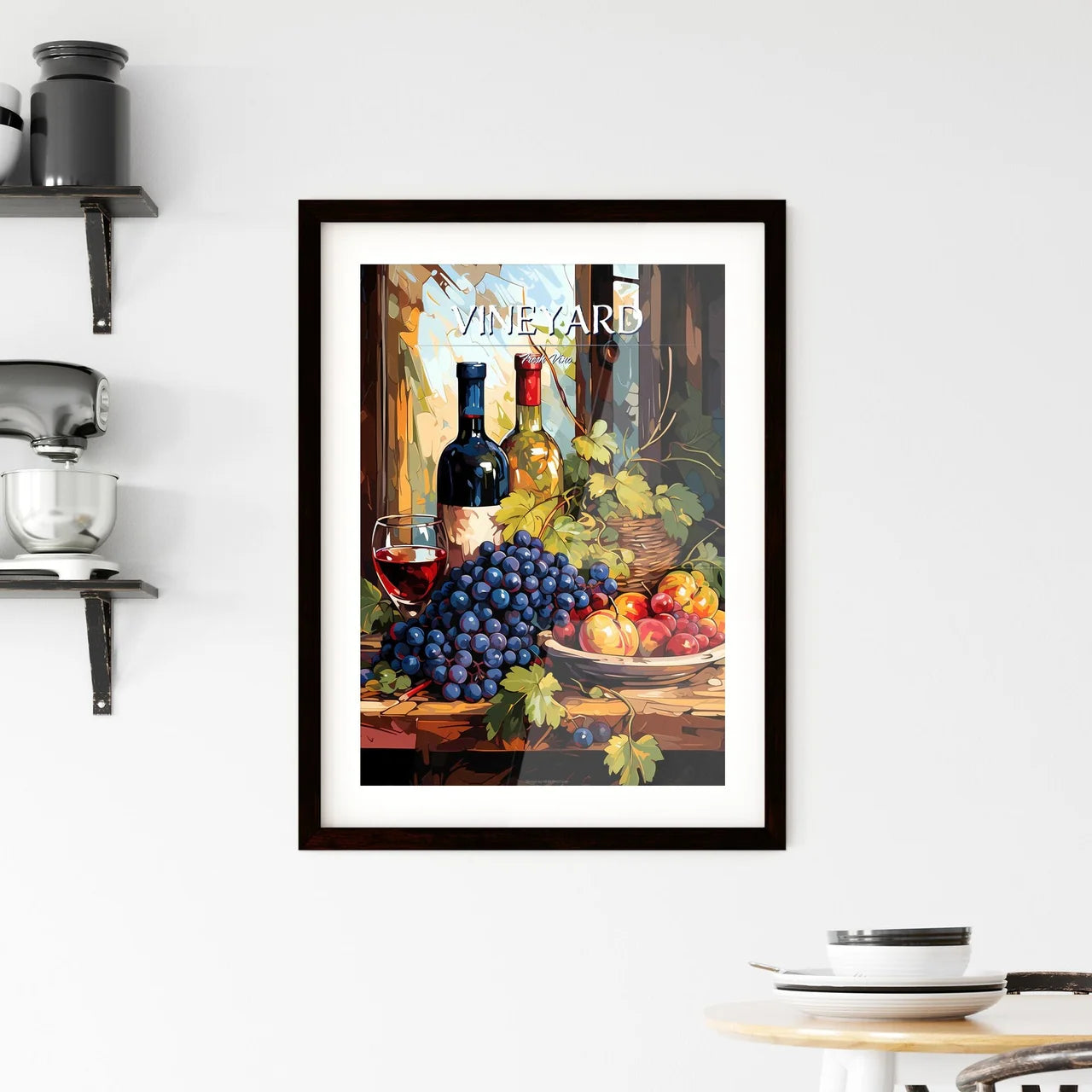 Grapes And Wine Bottles-Healthy Food - A Pai Framed Print