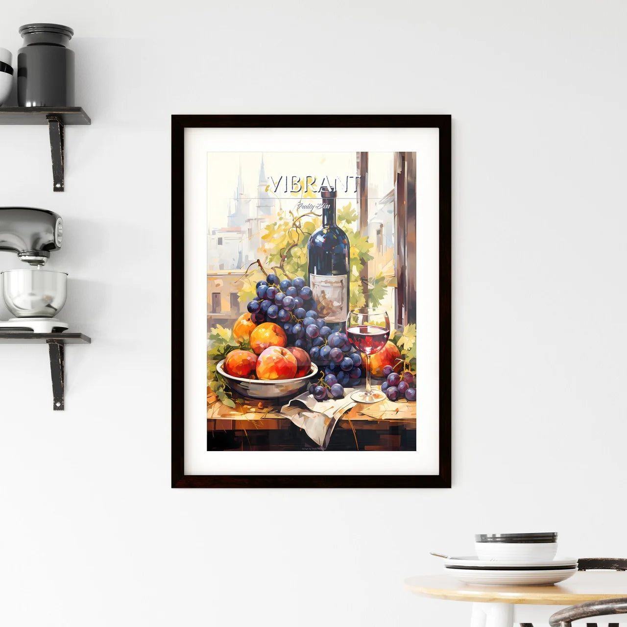 Grapes And Wine Bottles-Healthy Food - A Pai Framed Print