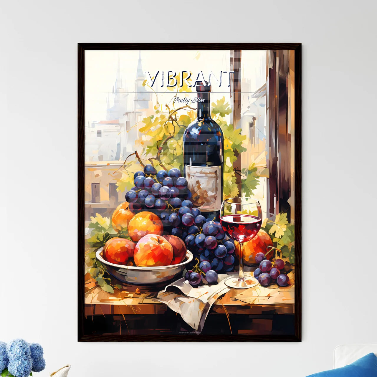 Grapes And Wine Bottles-Healthy Food - A Pai - Framed Art Print