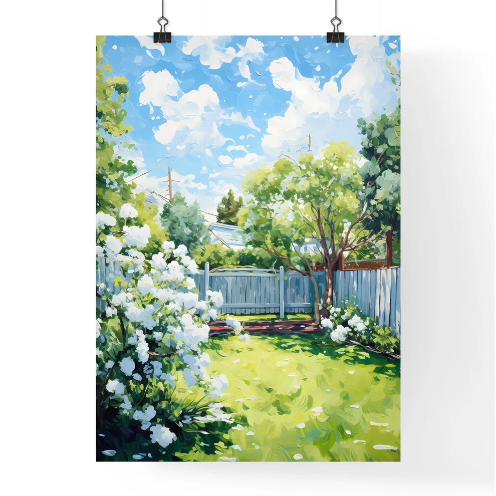 Green Large Fenced Backyard With Lawn Trees  Poster