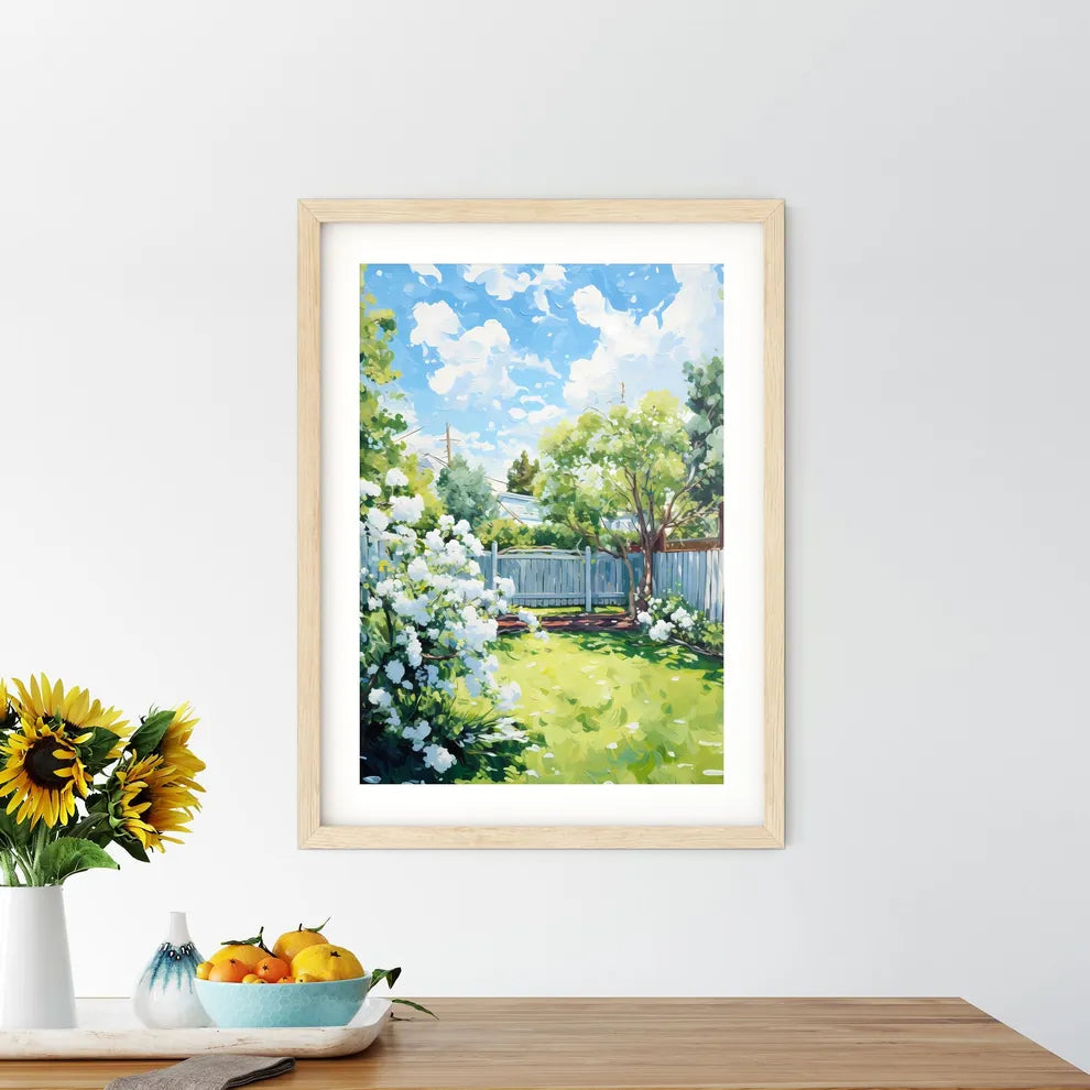 Green Large Fenced Backyard With Lawn Trees  Framed Print