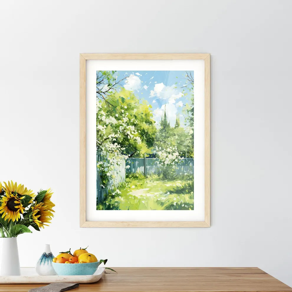 Green Large Fenced Backyard With Lawn Trees  Framed Print