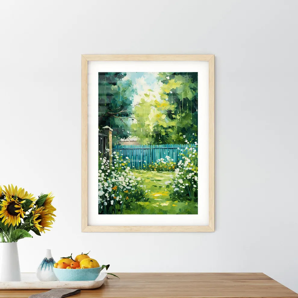 Green Large Fenced Backyard With Lawn Trees  Framed Print
