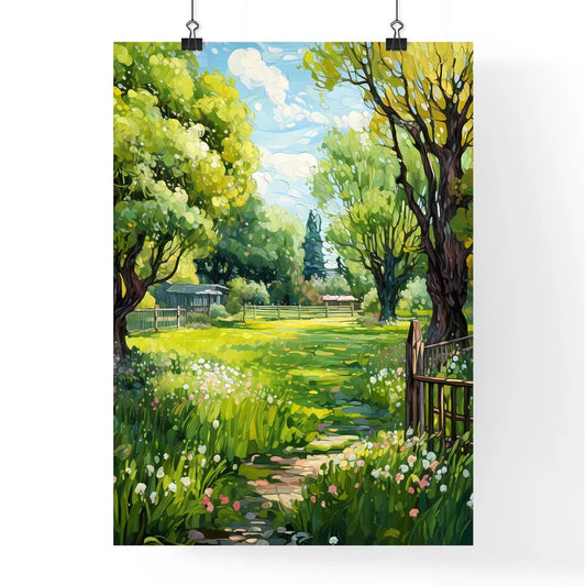 Green Large Fenced Backyard With Lawn Trees  Poster