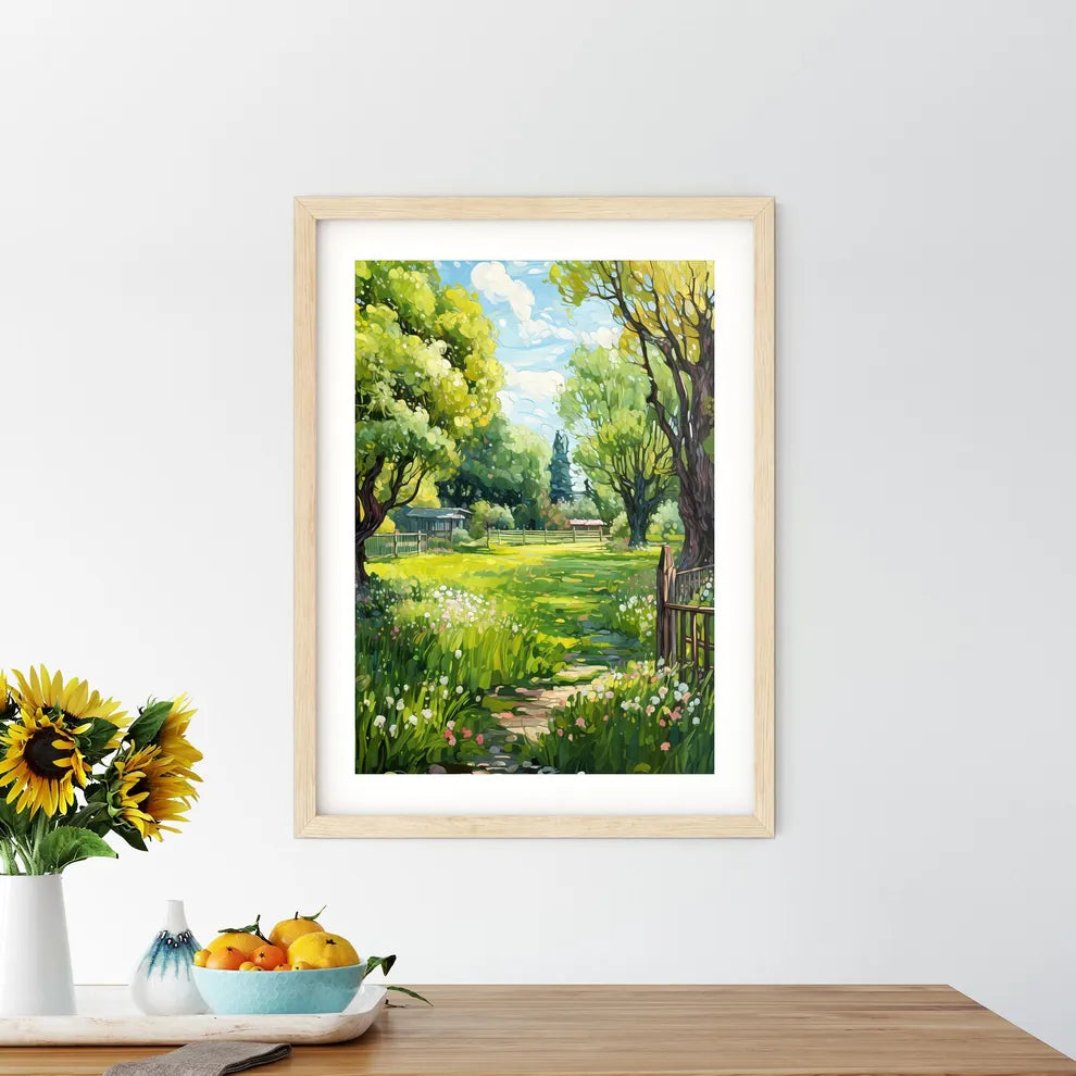 Green Large Fenced Backyard With Lawn Trees  Framed Print