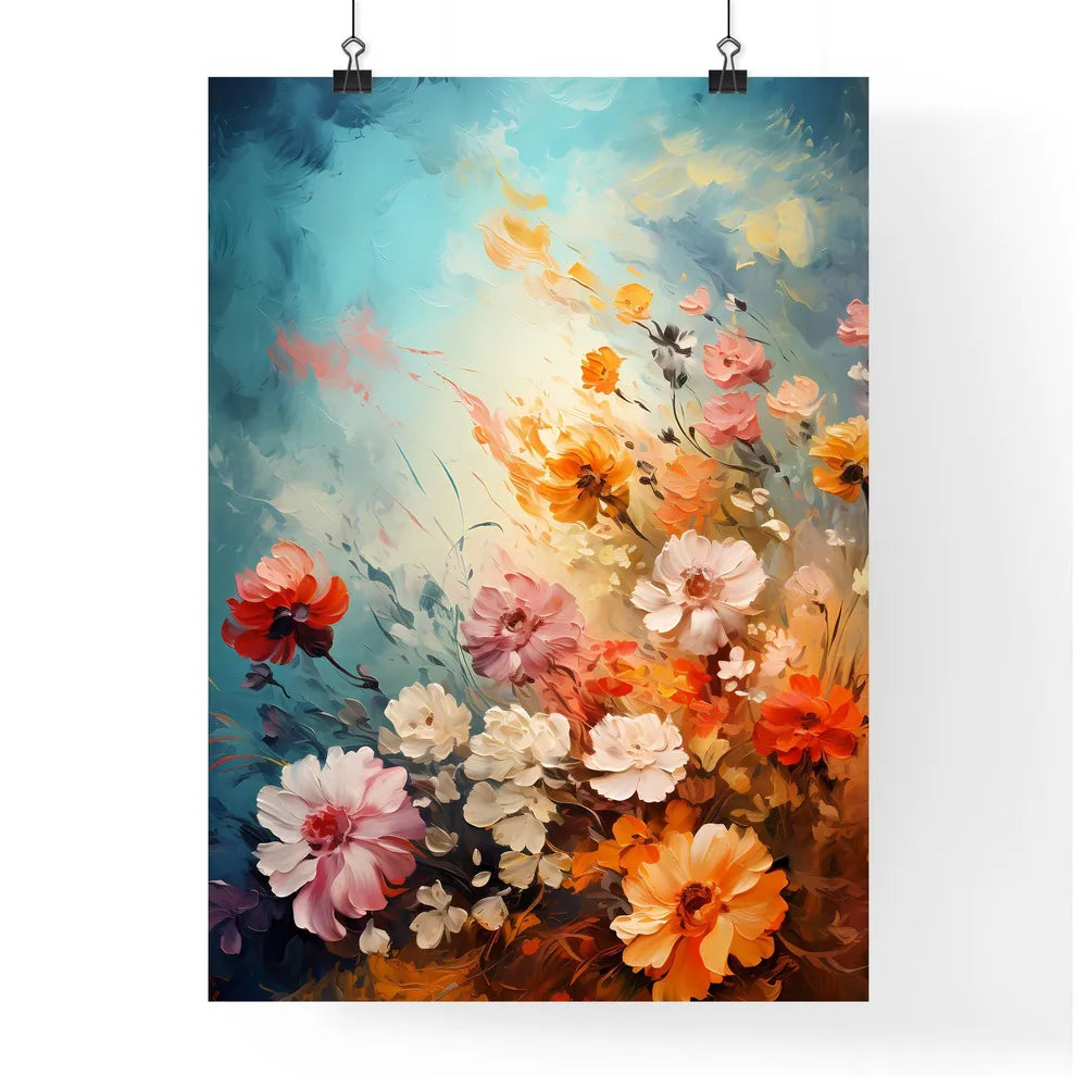 Grunge Style Colorful Flowers Border Backgro Poster