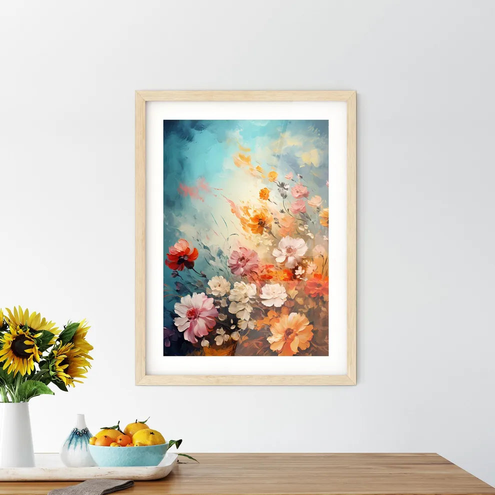 Grunge Style Colorful Flowers Border Backgro Framed Print