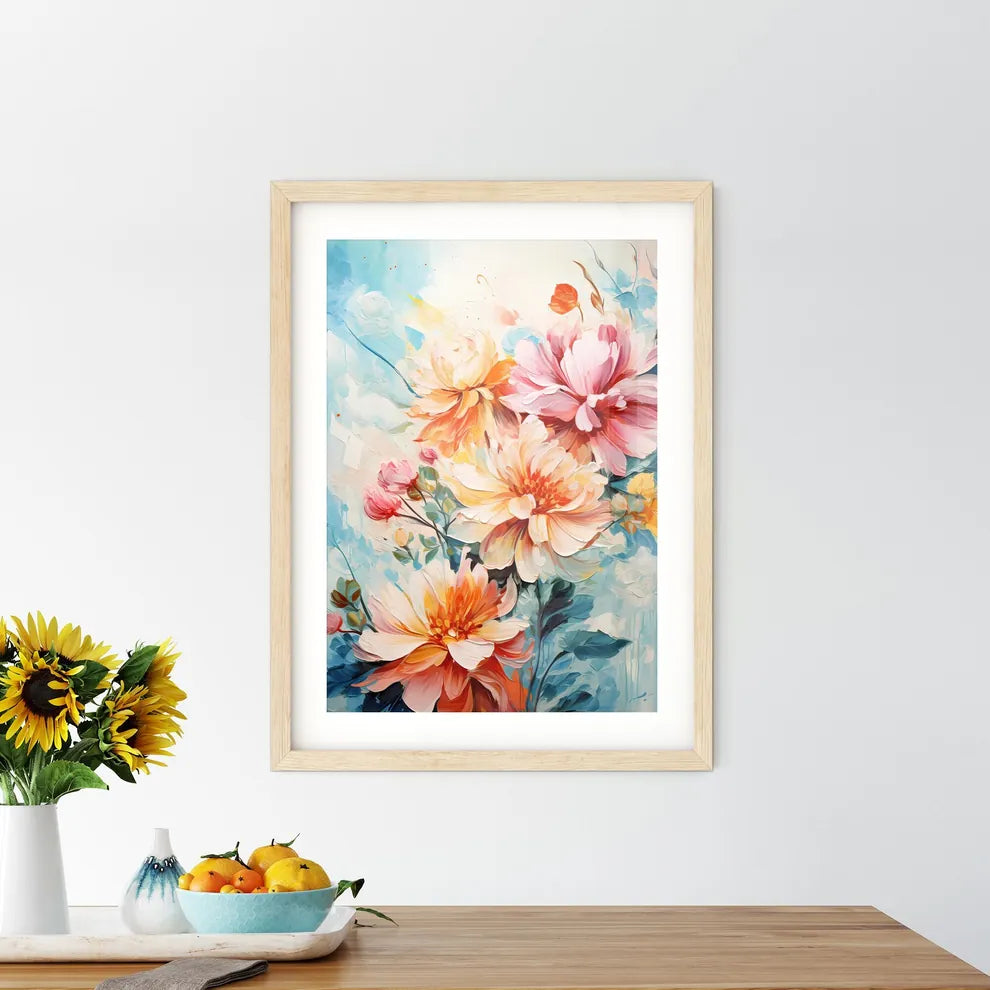 Grunge Style Colorful Flowers Border Backgro Framed Print
