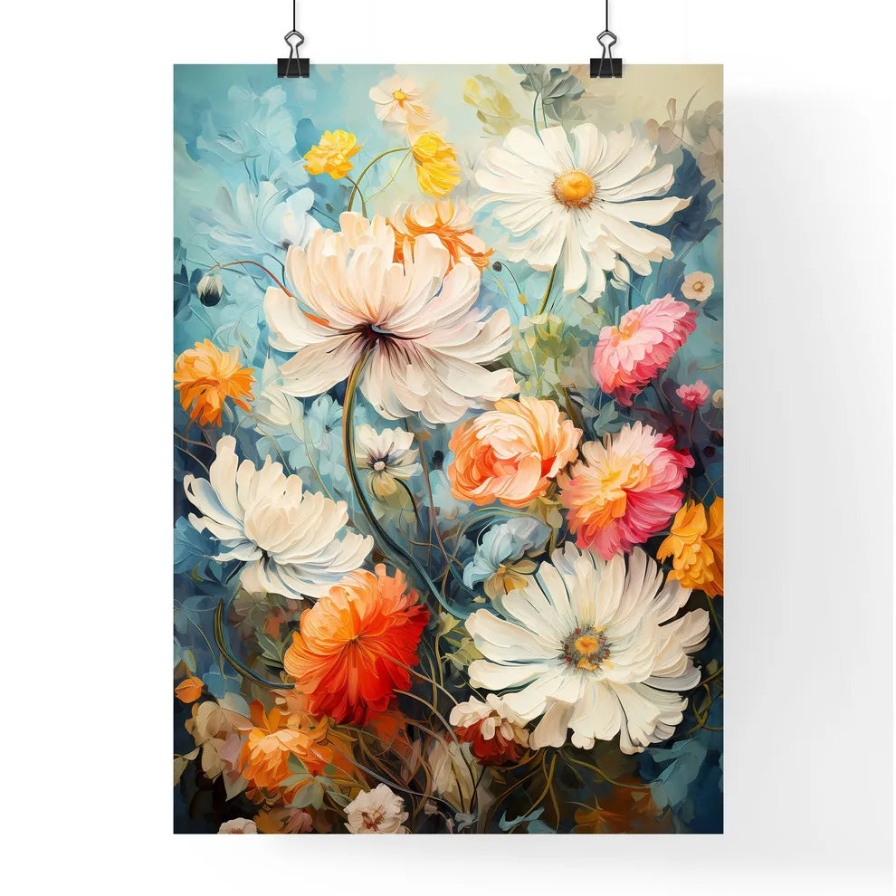 Grunge Style Colorful Flowers Border Backgro Poster