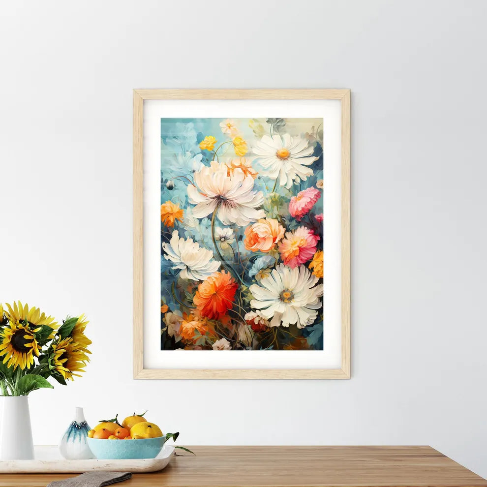 Grunge Style Colorful Flowers Border Backgro Framed Print