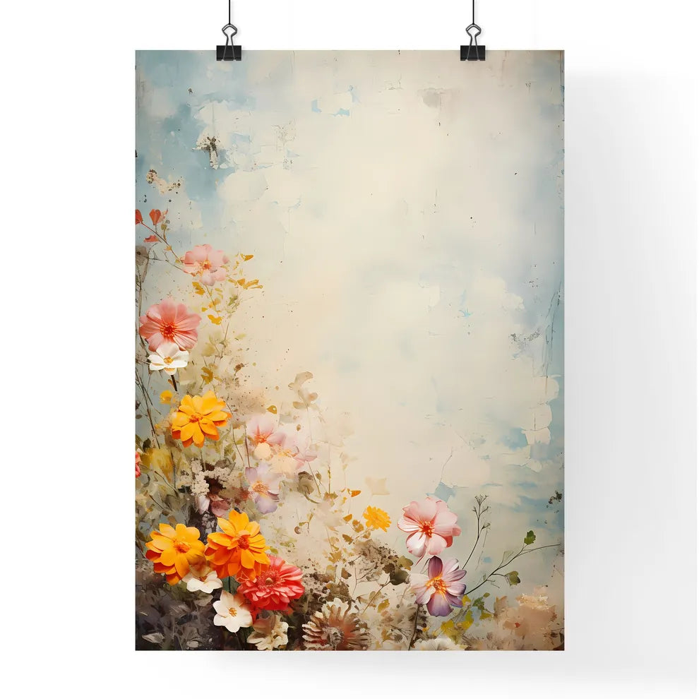 Grunge Style Colorful Flowers Border Backgro Poster