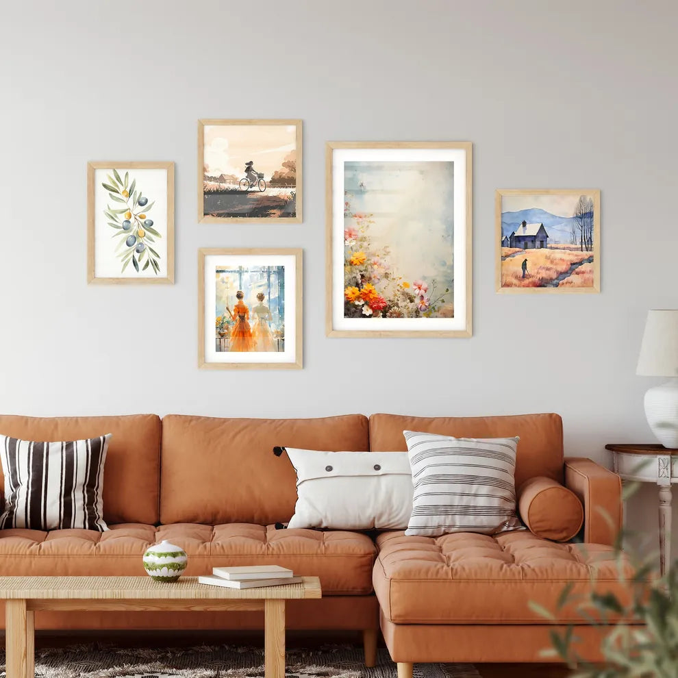 Grunge Style Colorful Flowers Border Backgro Wall Art