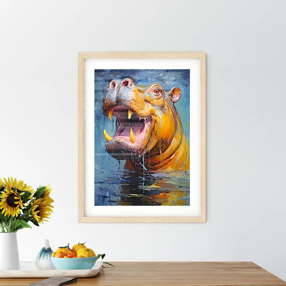 Hippopotamus With Mouth Wide Open  Framed Print