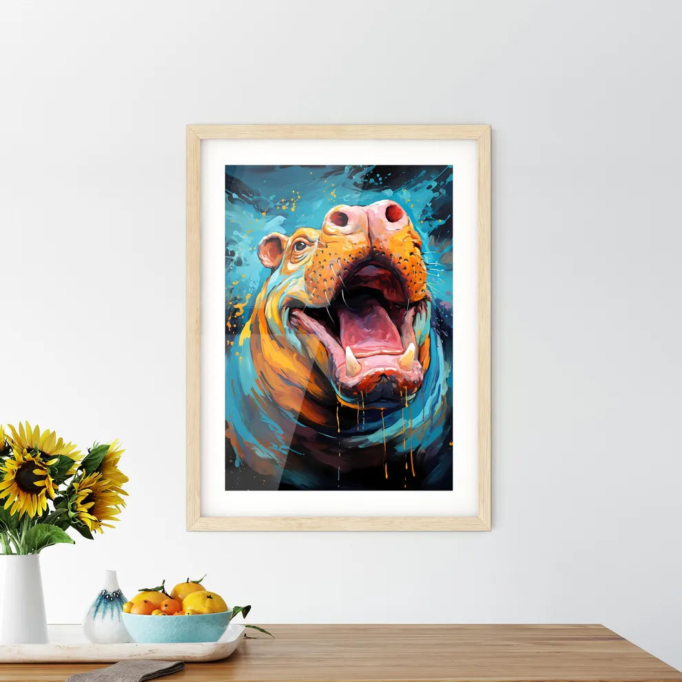 Hippopotamus With Mouth Wide Open  Framed Print