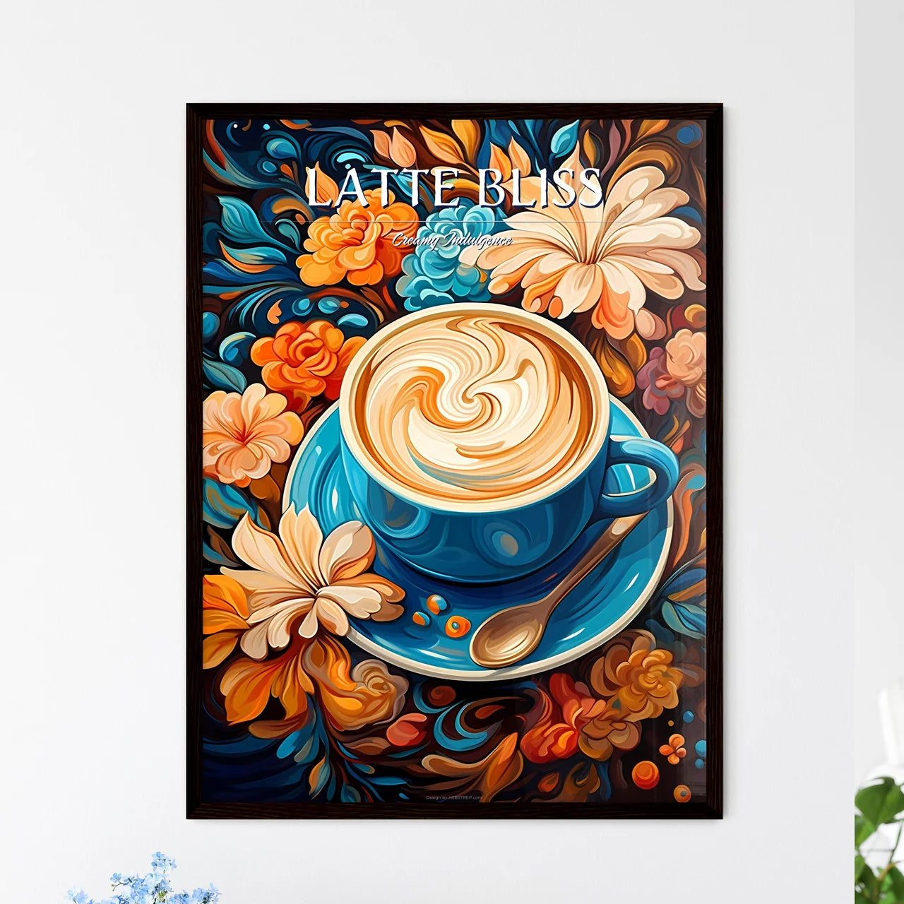 Hot Coffee Capuchino Flower Latte Art - A Bl - Framed Art Print