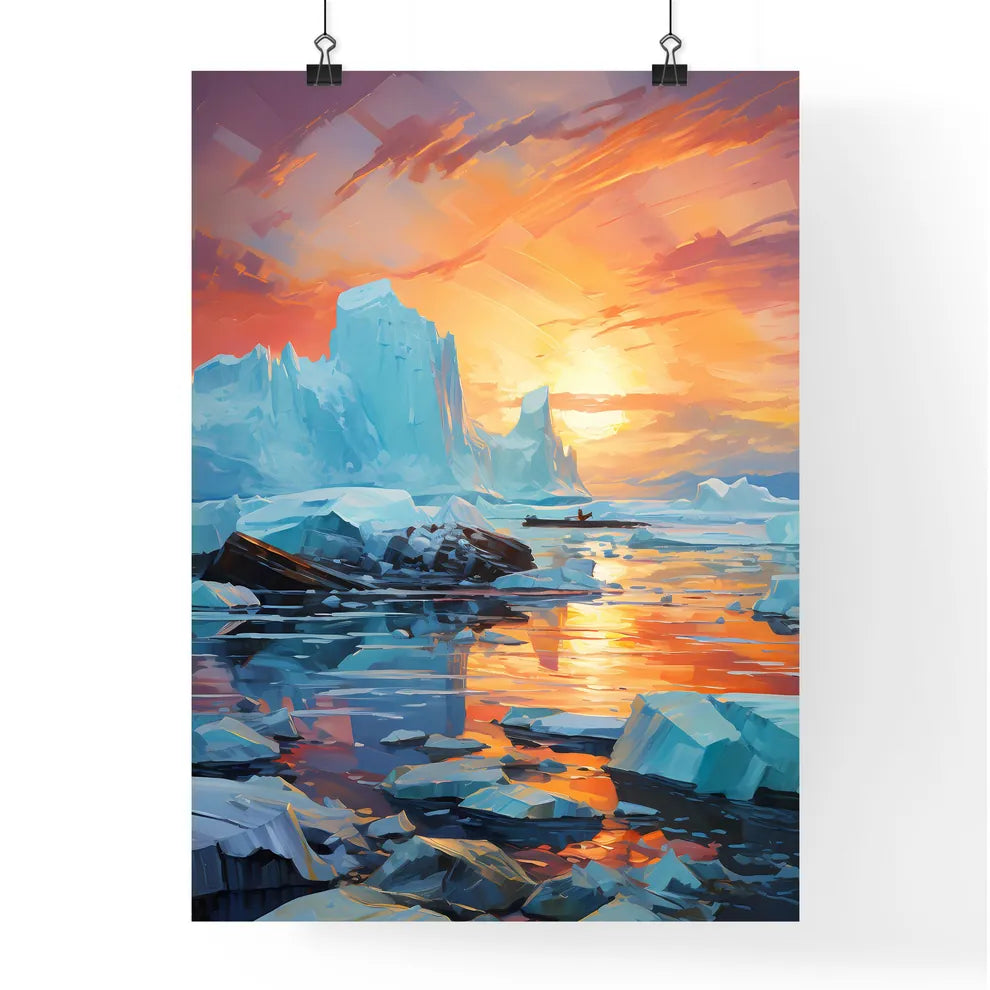 Icebergs At Night Jokulsarlon Lagoon Iceland Poster