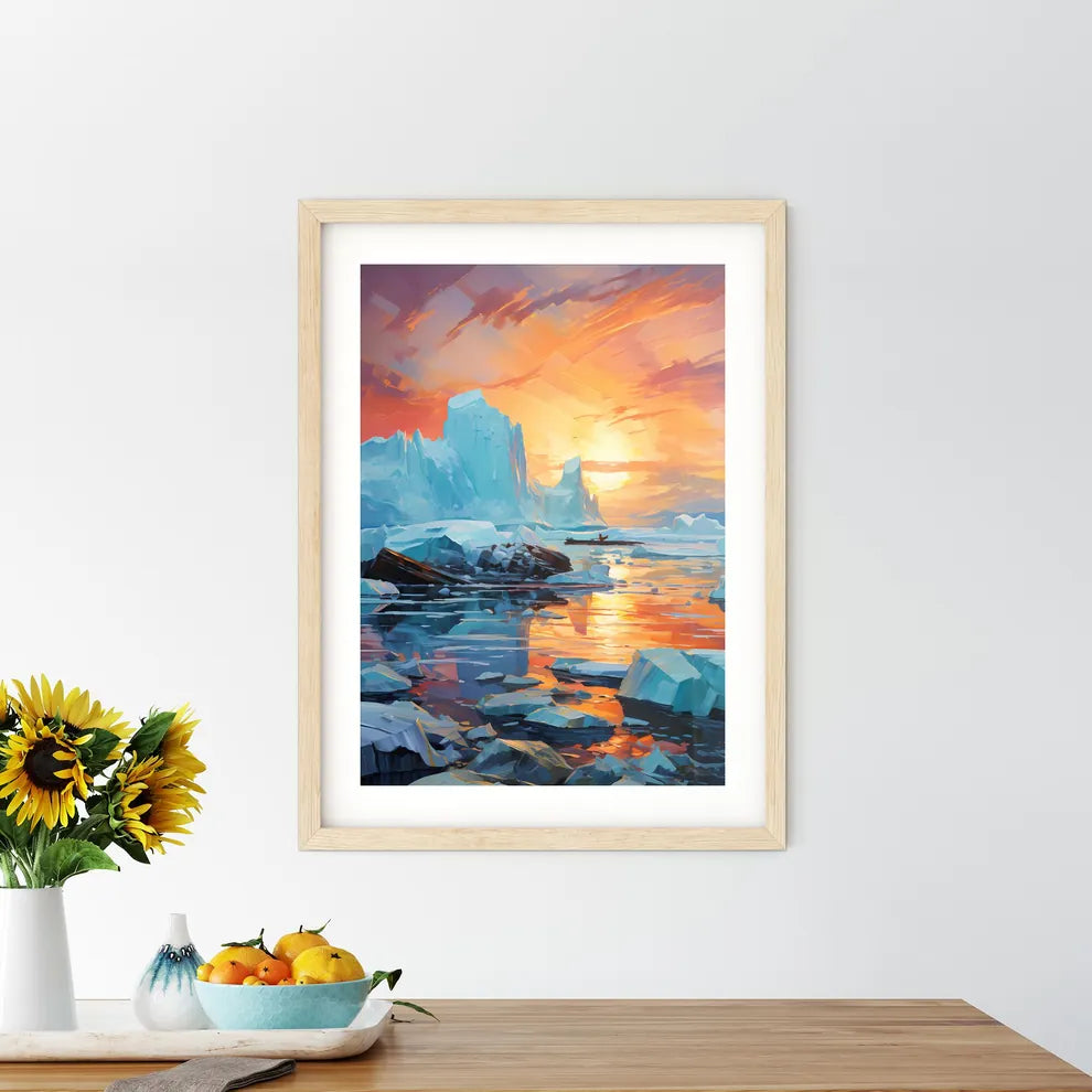 Icebergs At Night Jokulsarlon Lagoon Iceland Framed Print