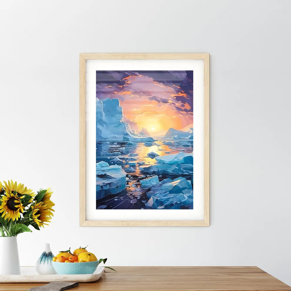 Icebergs At Night Jokulsarlon Lagoon Iceland Framed Print