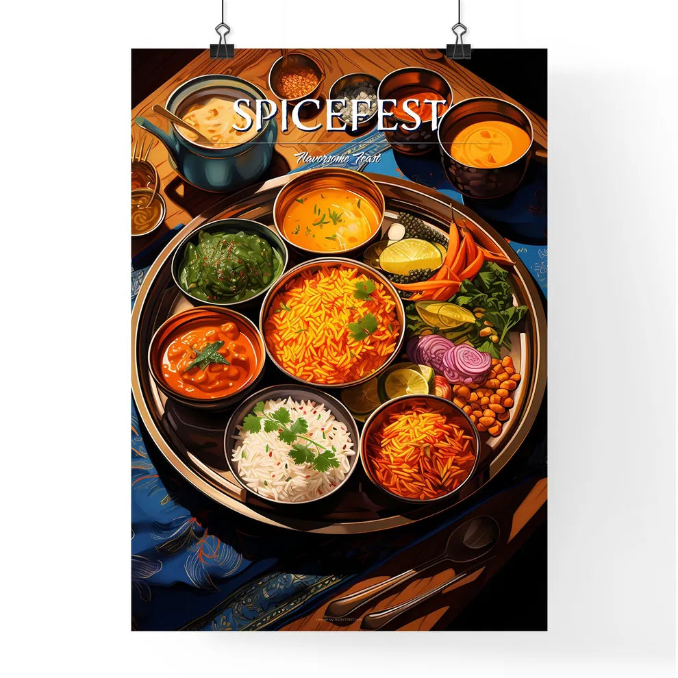 Indian Meal Thali Consisting Of Different Cu Poster
