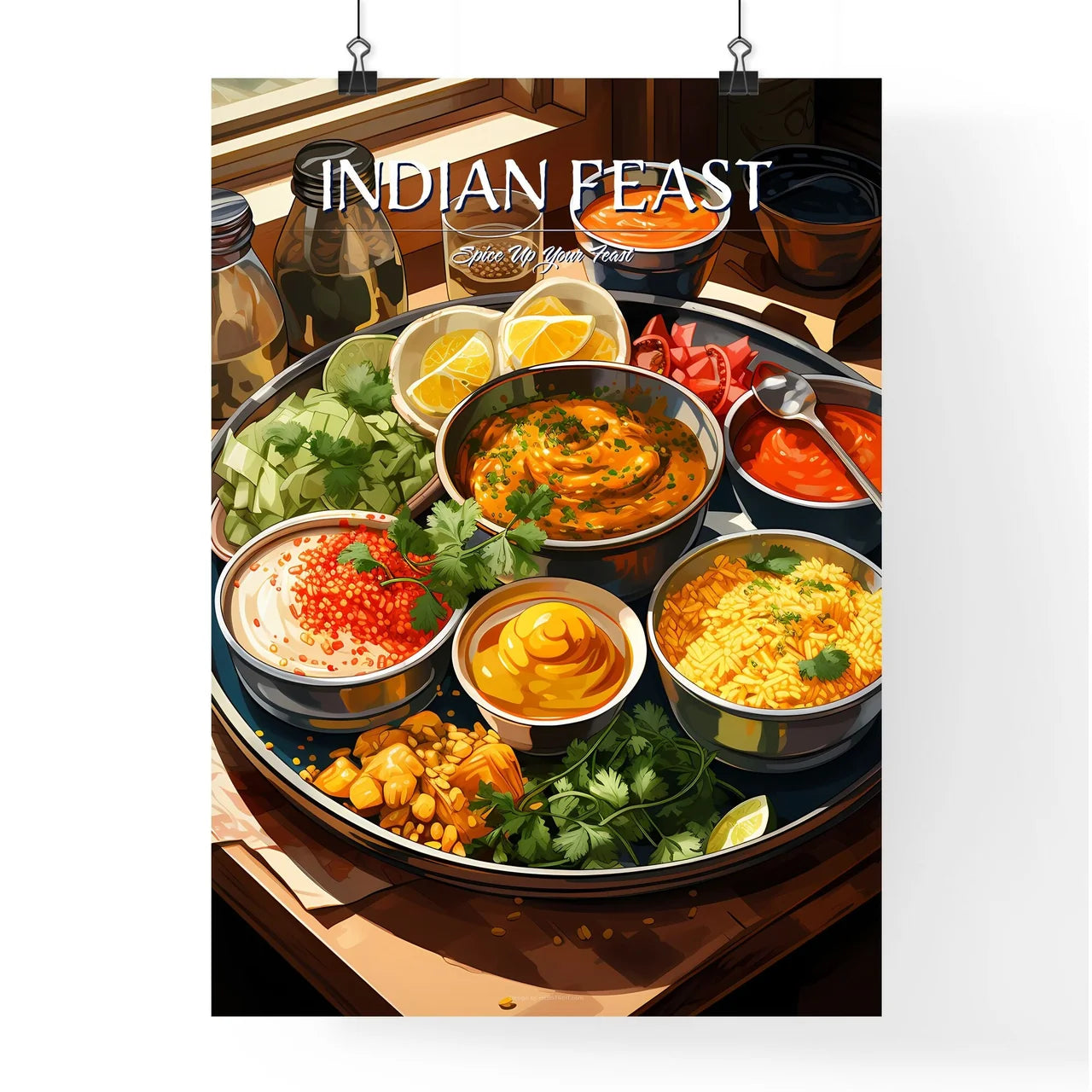Indian Meal Thali Consisting Of Different Cu Poster