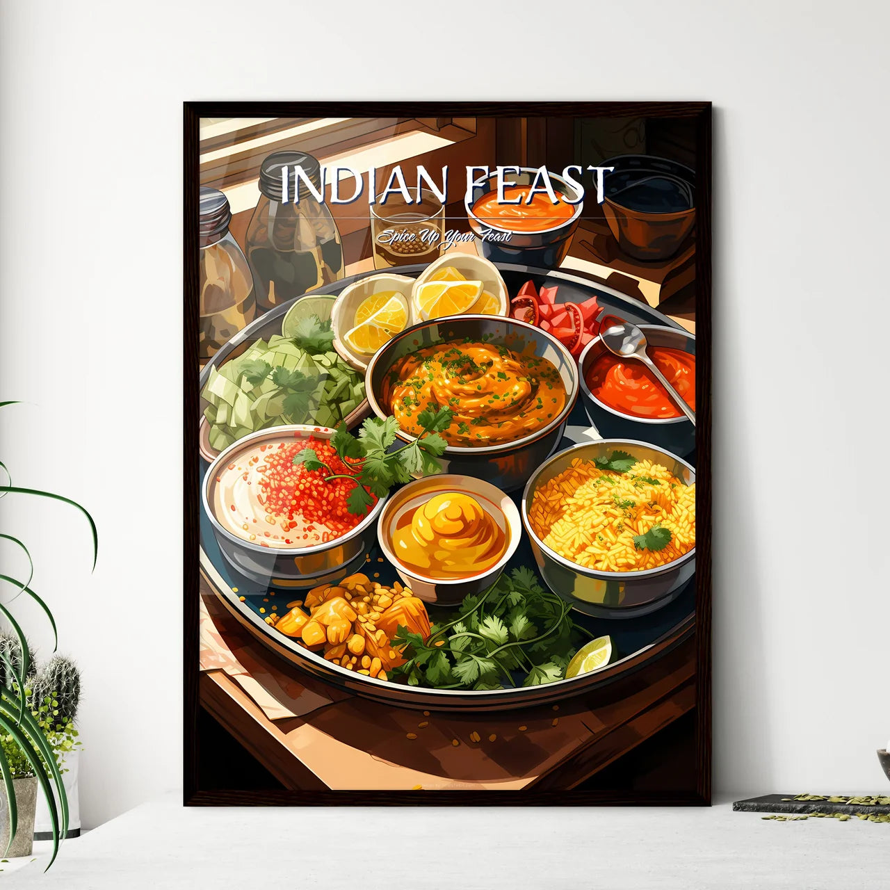 Indian Meal Thali Consisting Of Different Cu - Framed Art Print