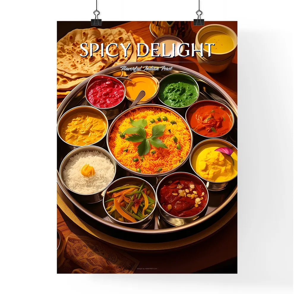 Indian Meal Thali Consisting Of Different Cu Poster