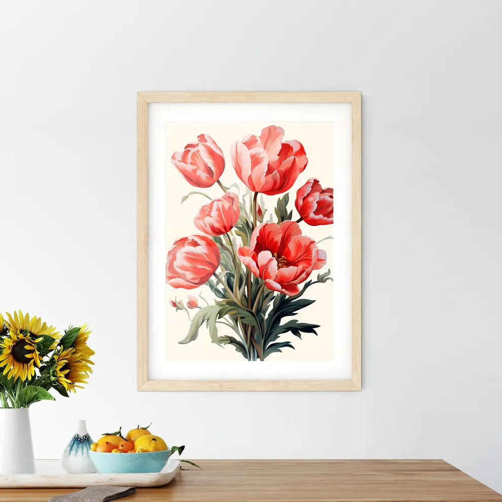 Isolated Red Tulips - A Bouquet Of Framed Print