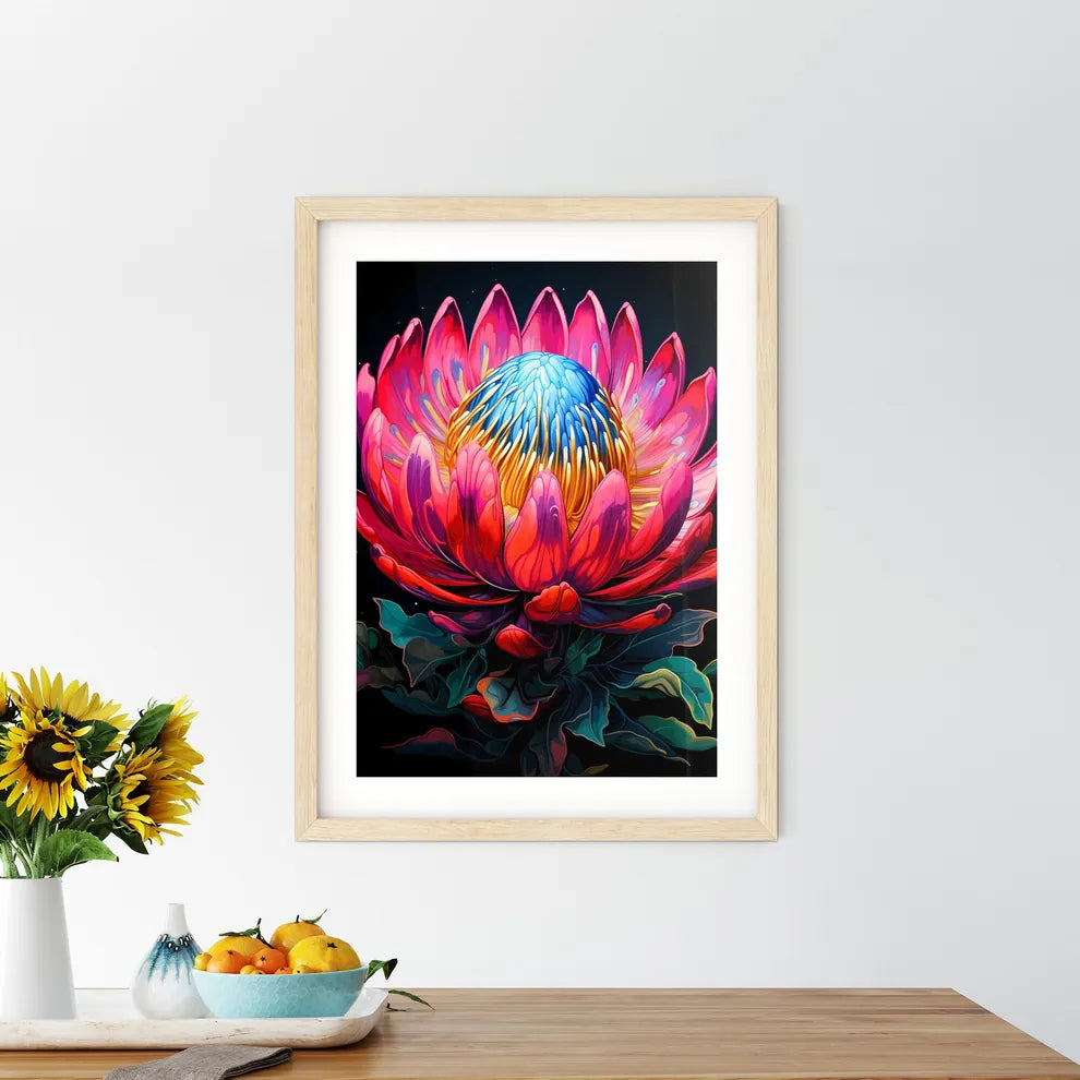 King Protea Isolated On Black Background Cen Framed Print