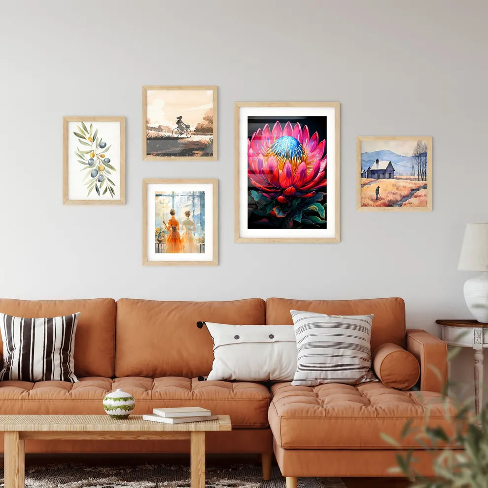 King Protea Isolated On Black Background Cen Wall Art
