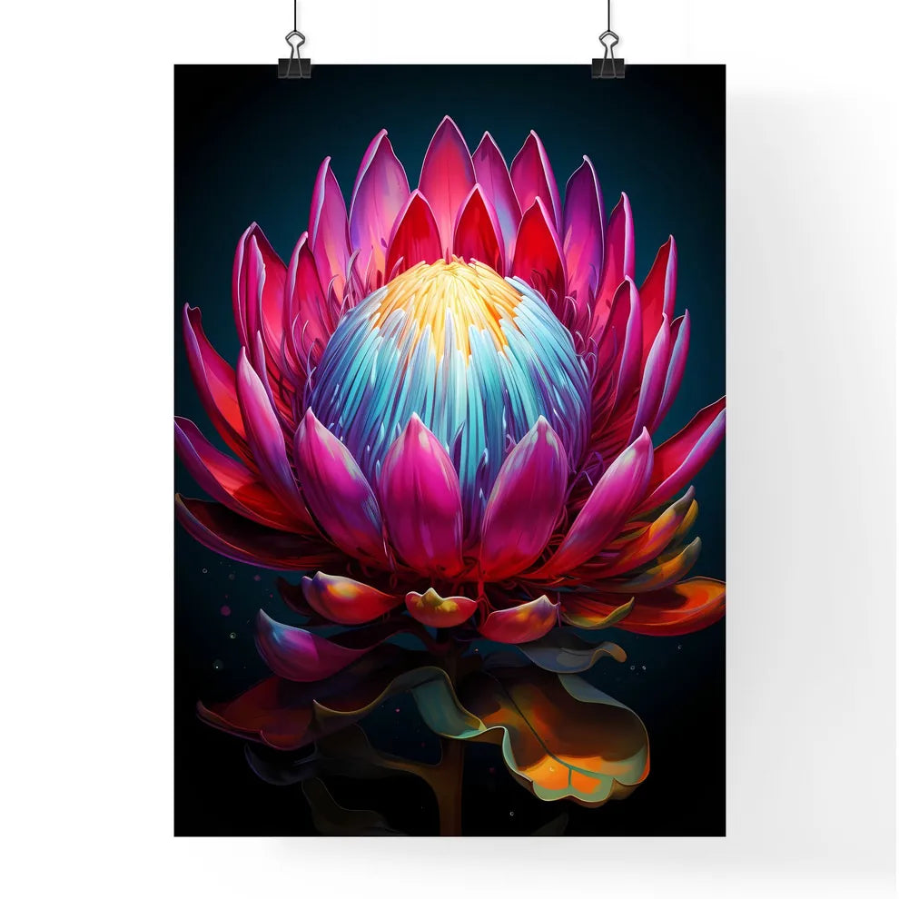 King Protea Isolated On Black Background Cen Poster