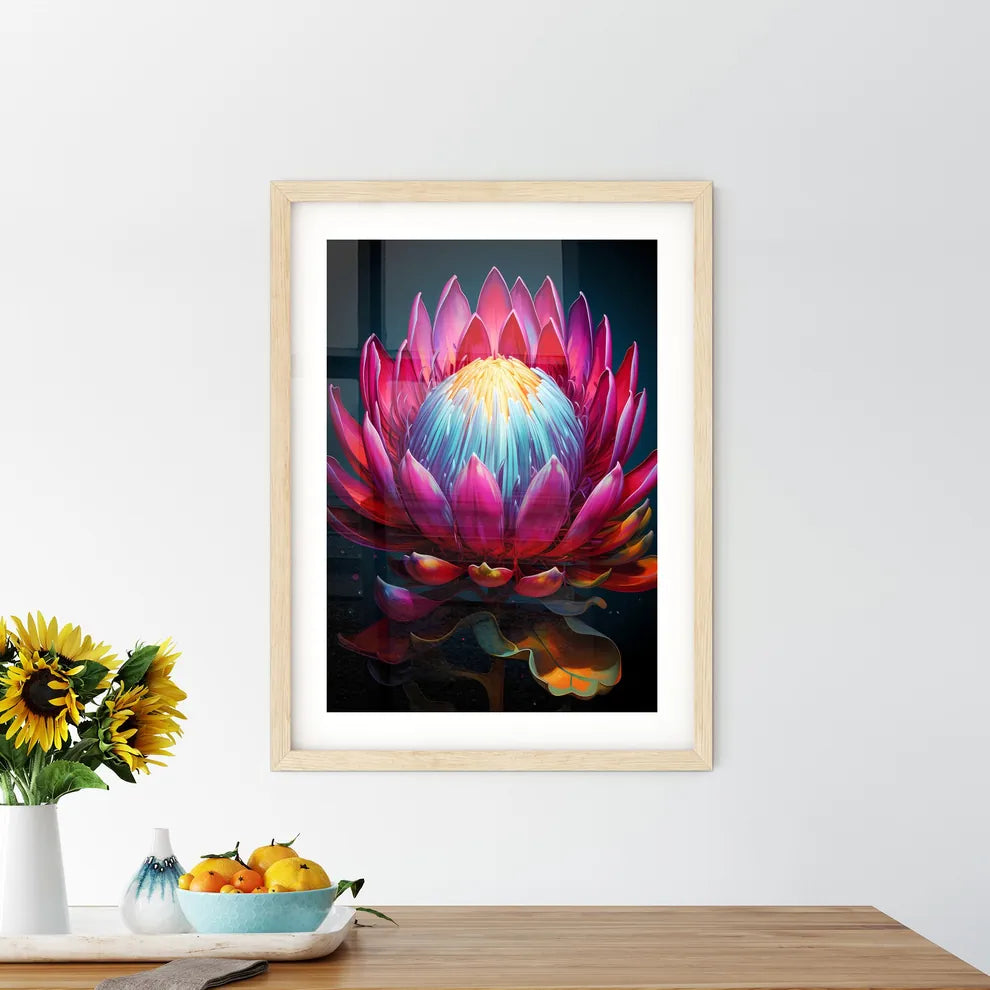 King Protea Isolated On Black Background Cen Framed Print