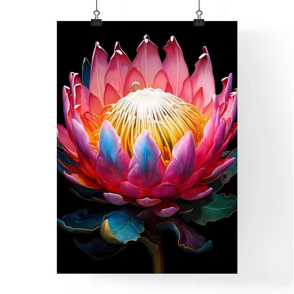 King Protea Isolated On Black Background Cen Poster