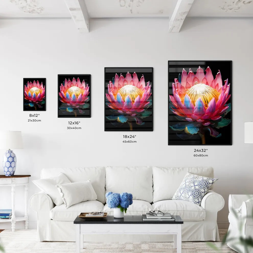 King Protea Isolated On Black Background Cen - Kitchen Hangings