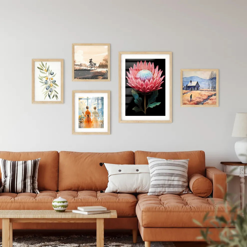 King Protea Isolated On Black Background Cen Wall Art
