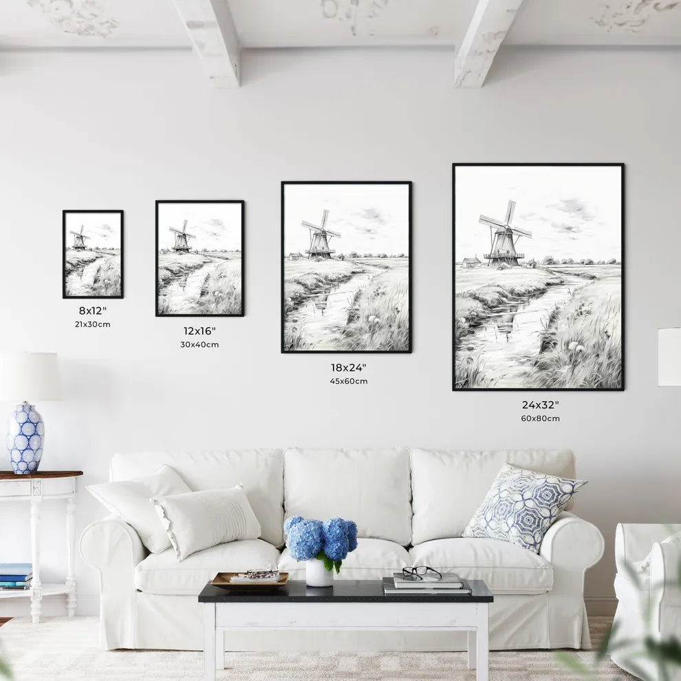 Landscape With Windmill Black And White - A  - Kitchen Hangings