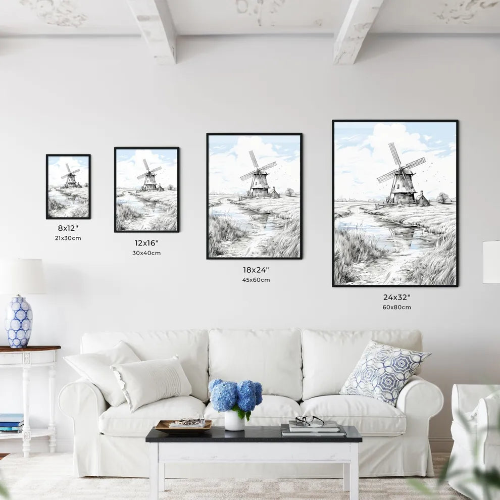 Landscape With Windmill Black And White - A Windmill In A Field Size Chart