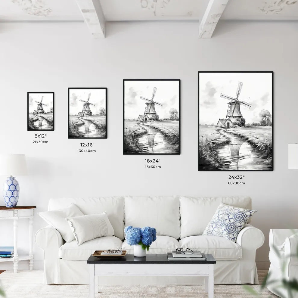 Landscape With Windmill Black And White - A Windmill In A Field Size Chart