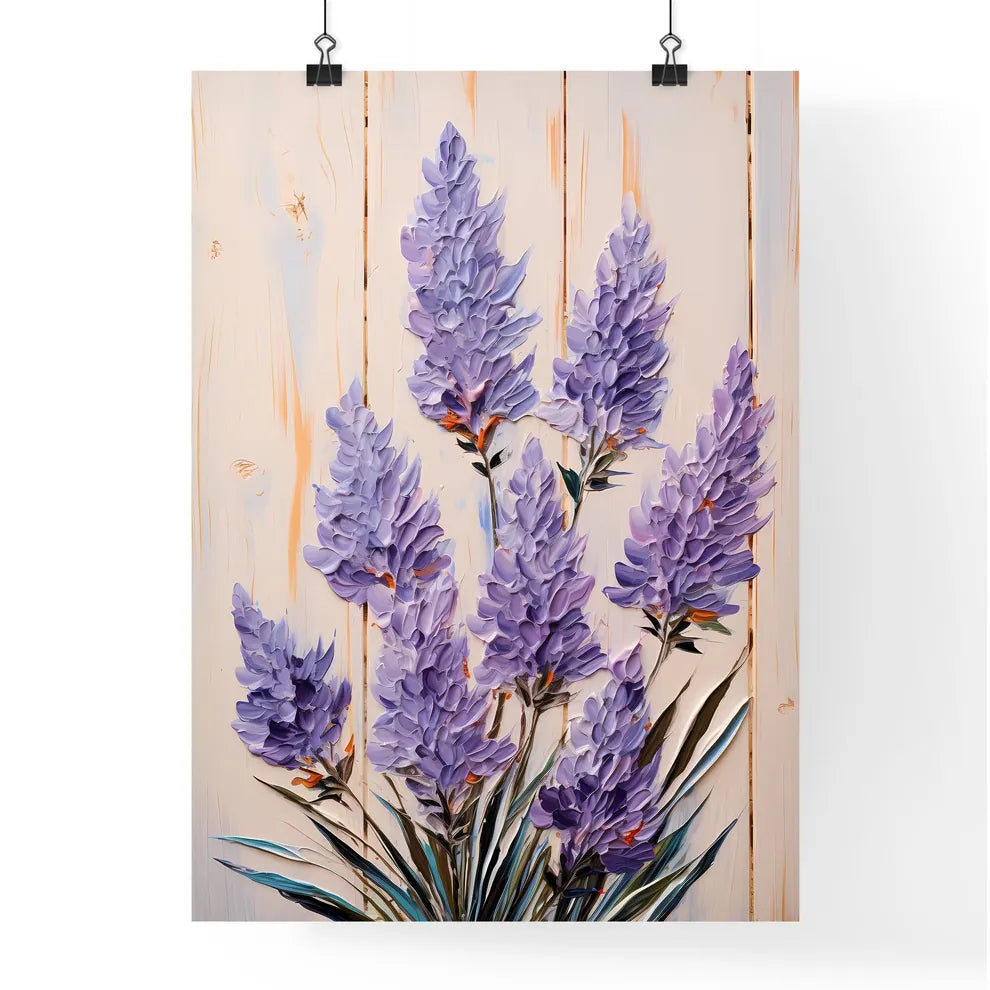 Lavender Flowers Over White Wood Background  Poster