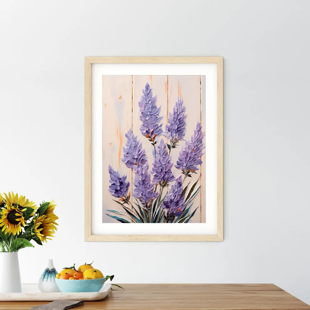 Lavender Flowers Over White Wood Background  Framed Print